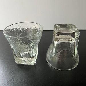 Vintage Clear Textured Glass Old Fashioned Traditional  Liquor Glasses Set Of 2